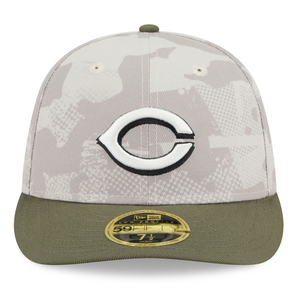 Cincinnati Reds New Era 2025 Armed Forces Day Low Profile 59FIFTY Fitted Hat - Light Beige/Olive Hats
