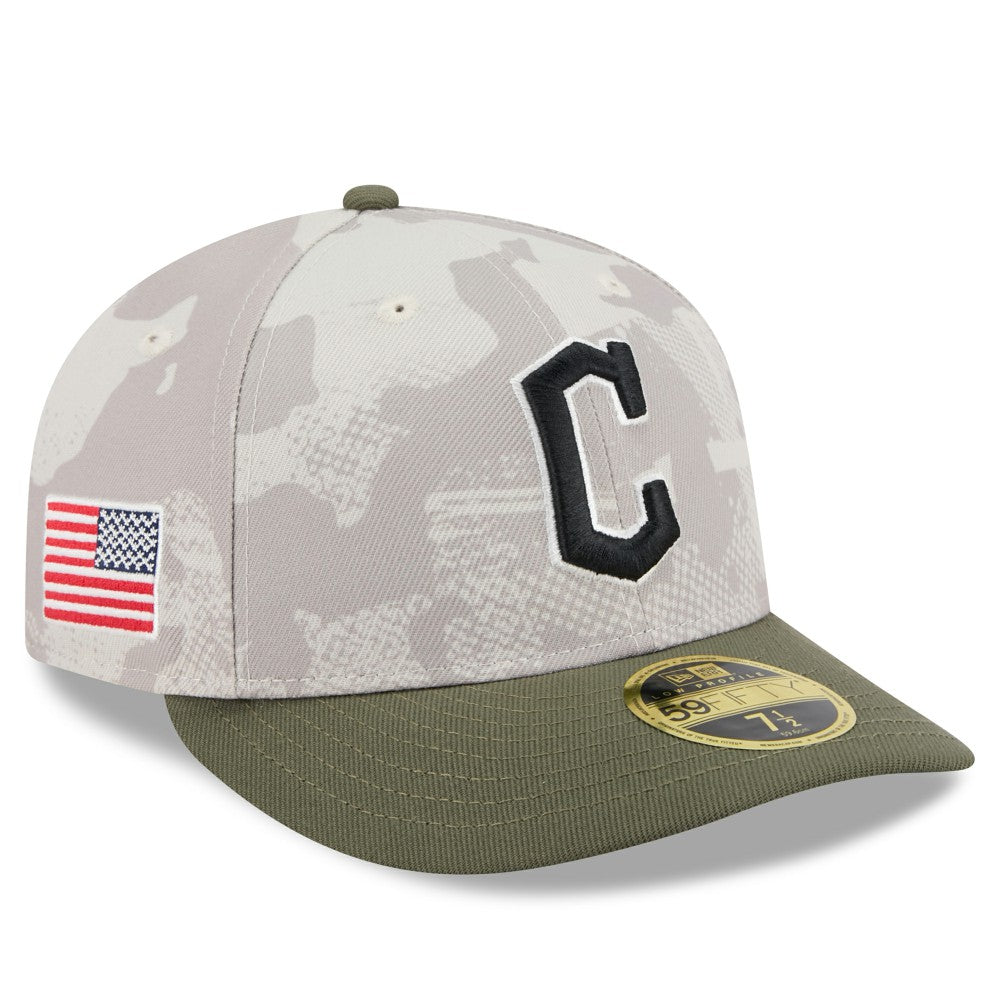 Cleveland Guardians New Era 2025 Armed Forces Day Low Profile 59FIFTY Fitted Hat - Light Beige/Olive Hats