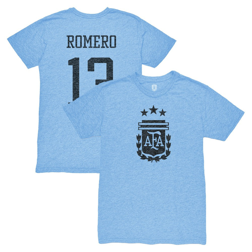 Cristian Romero Argentina National Team 1863FC Player Vintage Tri-Blend T-Shirt Light Blue sale