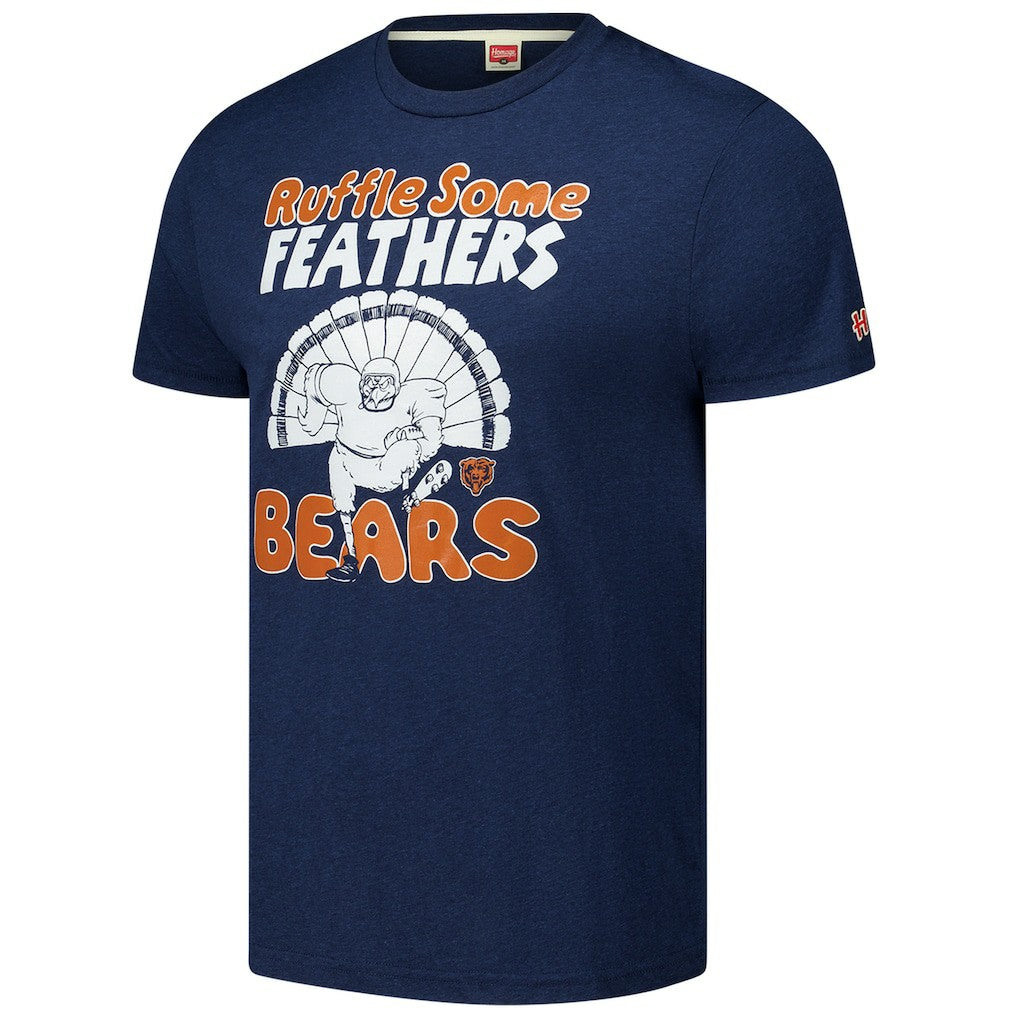 Chicago Bears Homage Unisex Ruffle Some Feathers Tri-Blend T-Shirt Navy