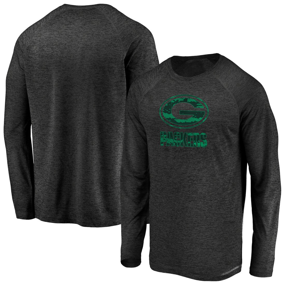 Green Bay Packers Iconic Striated Dark Logo Raglan Long Sleeve T-Shirt Black