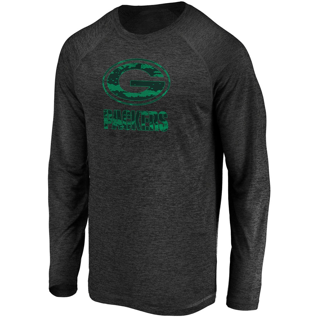 Green Bay Packers Iconic Striated Dark Logo Raglan Long Sleeve T-Shirt Black
