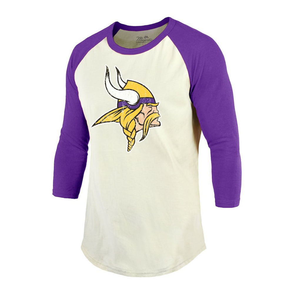 Randy Moss Minnesota Vikings Majestic Threads Retired Player Name & Number 3/4 Raglan Sleeve T-Shirt  Cream/Purple