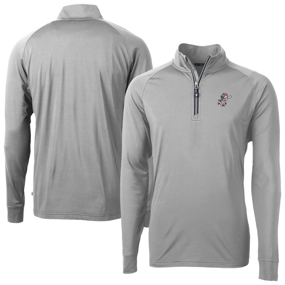 Cincinnati Reds Cutter & Buck Adapt Eco Knit Stretch Recycled Big & Tall Quarter-Zip Pullover Top - Gray Pullover
