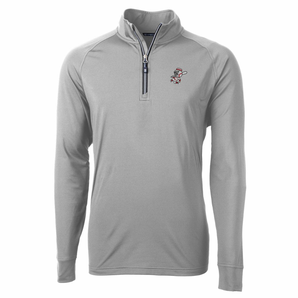 Cincinnati Reds Cutter & Buck Adapt Eco Knit Stretch Recycled Big & Tall Quarter-Zip Pullover Top - Gray Pullover