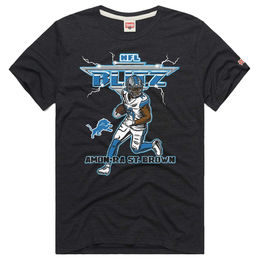 Amon-Ra St. Brown Detroit Lions Homage Unisex NFL Blitz Player Tri-Blend T-Shirt Heathered Charcoal