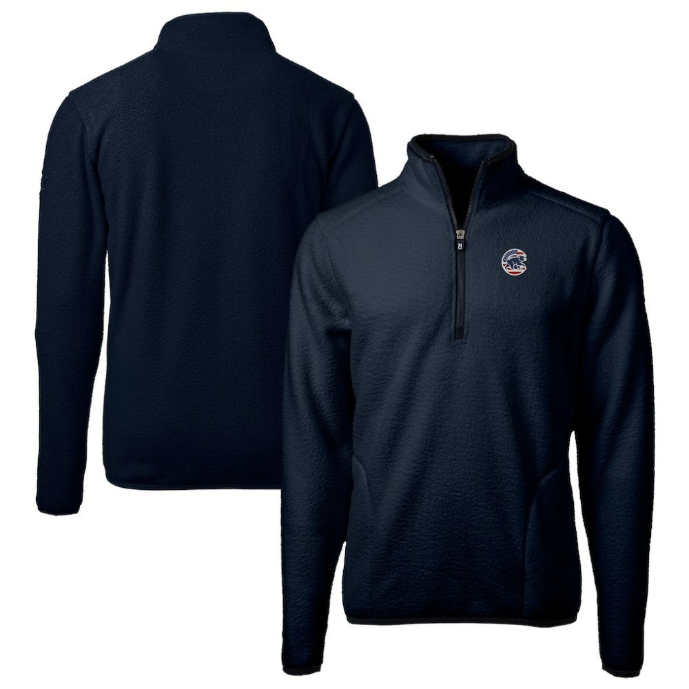 Chicago Cubs Cutter & Buck Big & Tall Americana Cascade Eco Fleece Quarter-Zip Jacket - Navy Jackets