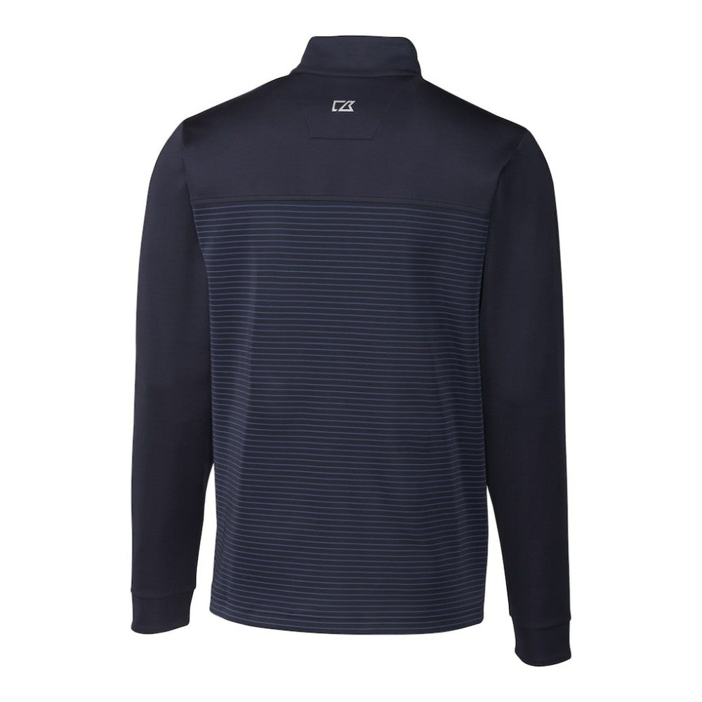 Detroit Tigers Cutter & Buck Big & Tall Traverse Stripe Stretch DryTec Quarter-Zip Top - Navy Tops