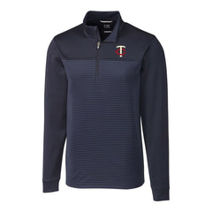 Minnesota Twins Cutter & Buck Big & Tall Traverse Stripe Stretch DryTec Quarter-Zip Top - Navy Tops