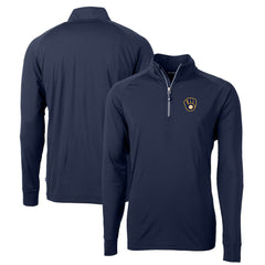Milwaukee Brewers Cutter & Buck Big & Tall Adapt Eco Knit Stretch Recycled Raglan DryTec Quarter-Zip Top - Navy Tops