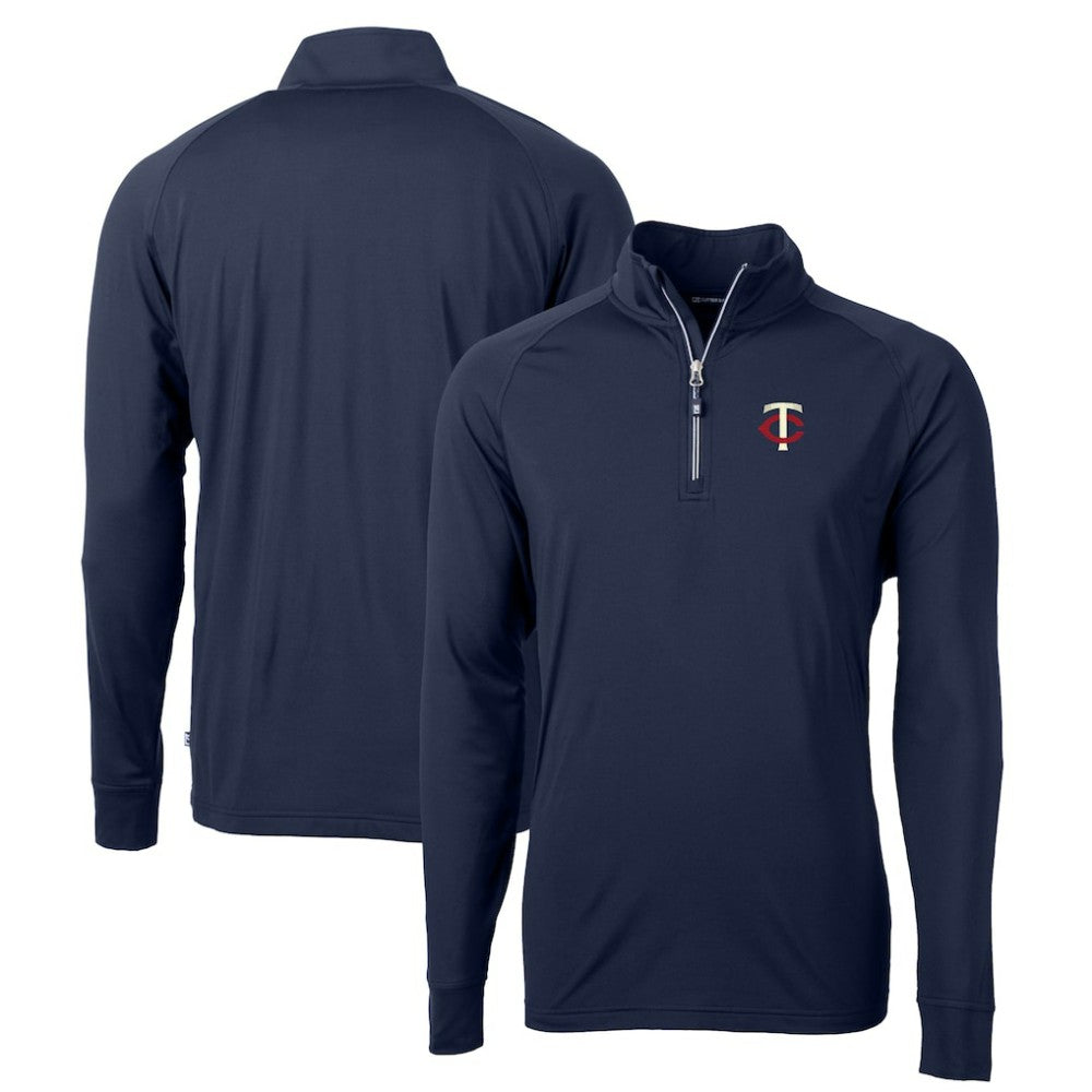 Minnesota Twins Cutter & Buck Big & Tall Adapt Eco Knit Stretch Recycled Quarter-Zip Pullover Top - Navy Pullover