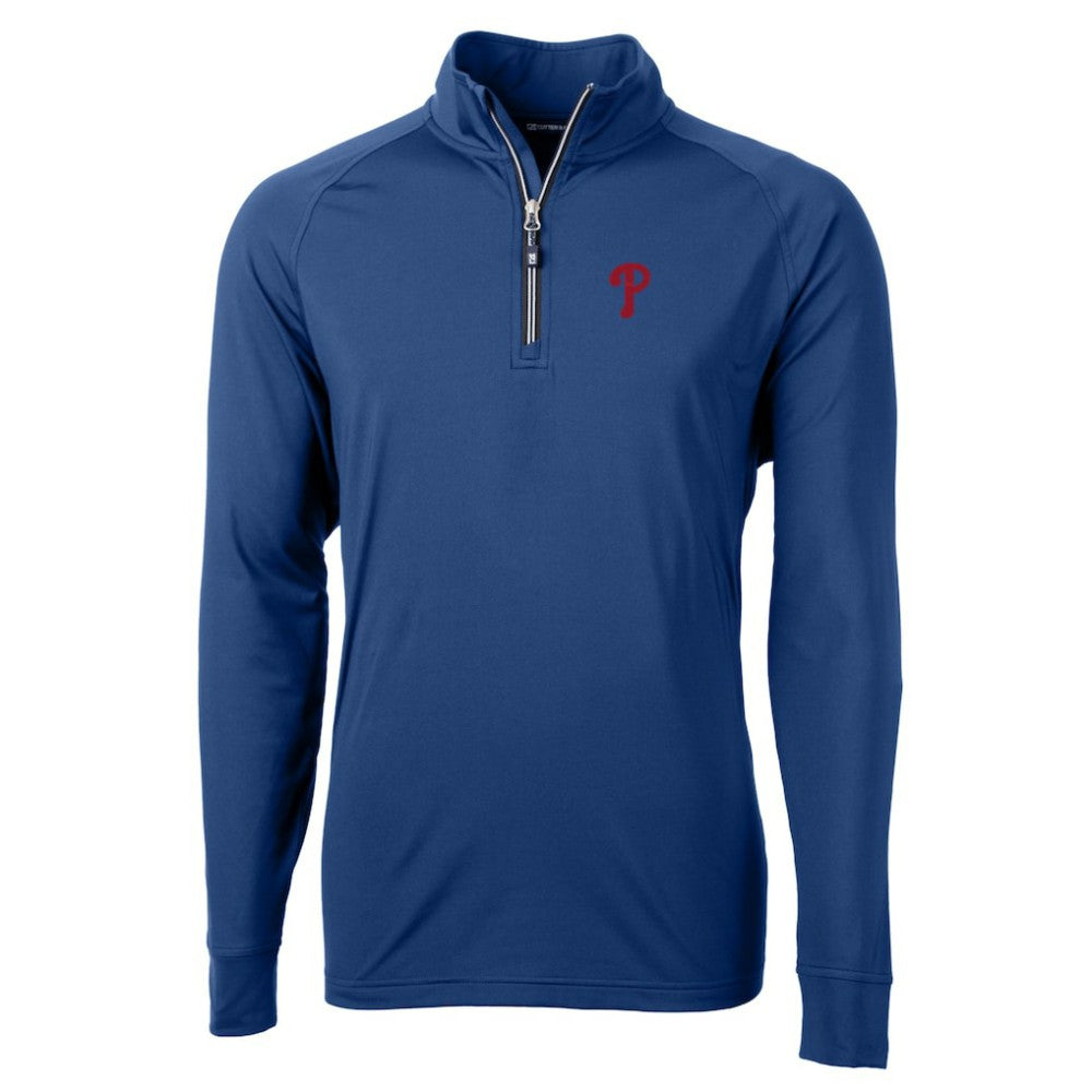 Philadelphia Phillies Cutter & Buck Big & Tall Adapt Eco Knit Stretch Recycled Quarter-Zip Pullover Top - Blue Pullover