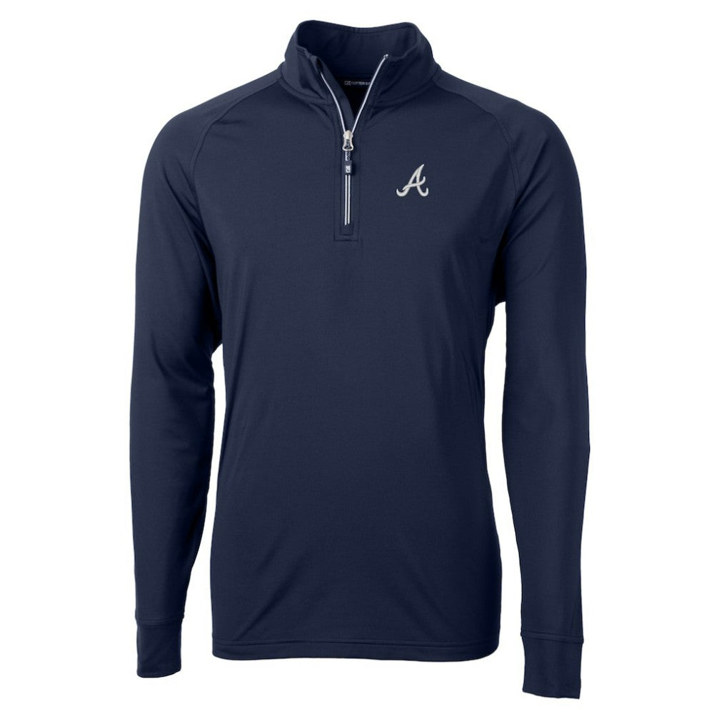 Atlanta Braves Cutter & Buck Big & Tall Adapt Eco Knit Stretch Recycled Quarter-Zip Pullover Top - Navy Pullover