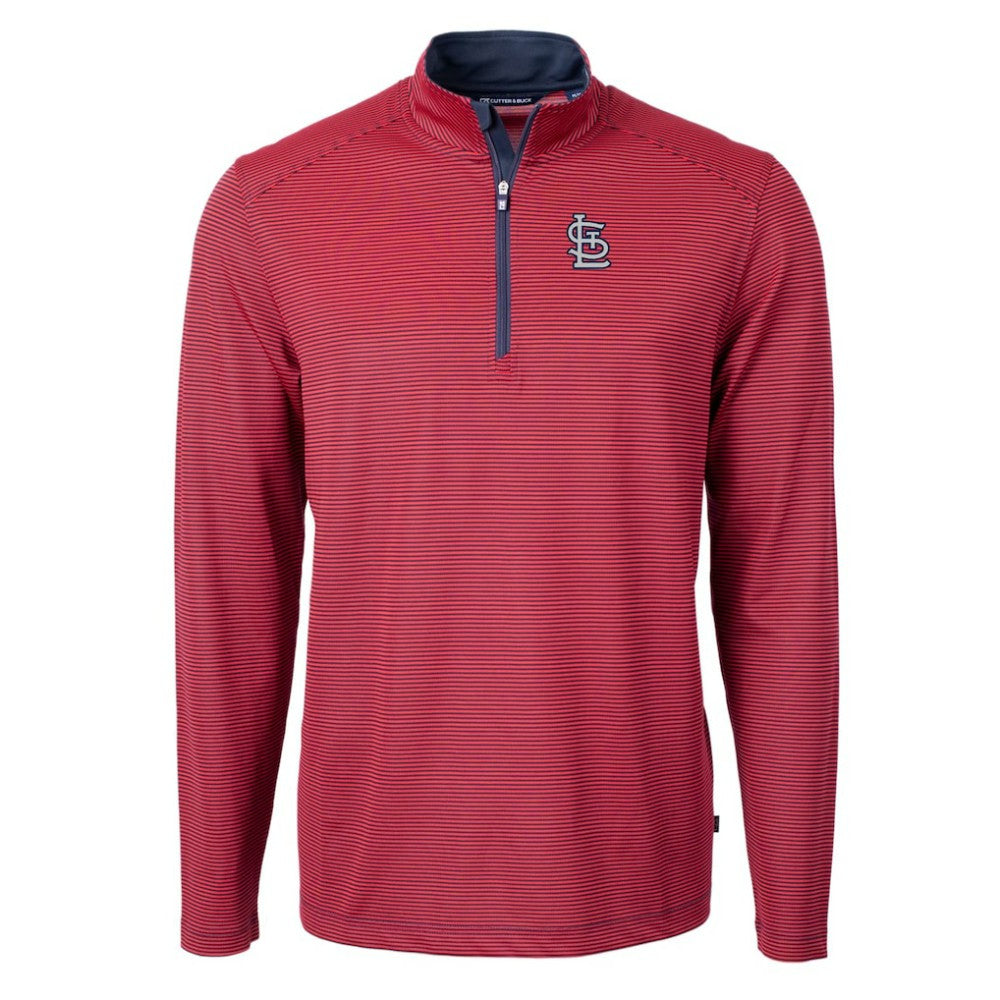 St. Louis Cardinals Cutter & Buck Big & Tall Virtue Eco Pique Micro Stripe Quarter-Zip Jacket - Red Jackets