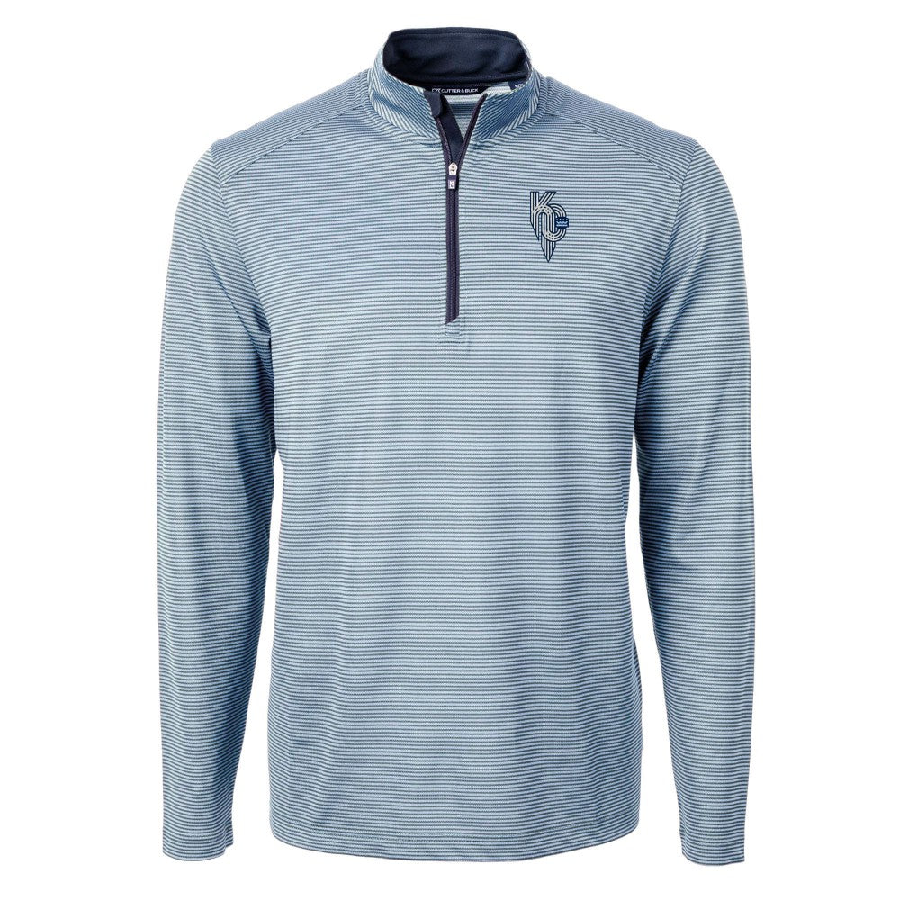 Kansas City Royals Cutter & Buck Virtue Eco Pique Micro Stripe Recycled Quarter-Zip Pullover Top - Light Blue Pullover