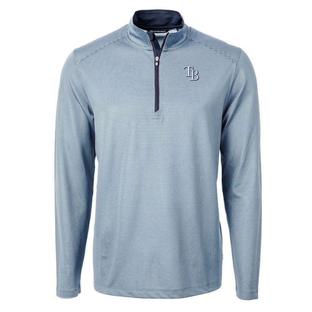 Tampa Bay Rays Cutter & Buck Virtue Eco Pique Micro Stripe Recycled Quarter-Zip Pullover Top - Light Blue Pullover