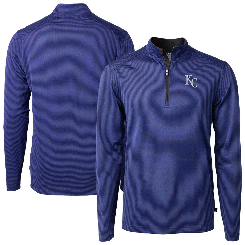 Kansas City Royals Cutter & Buck Virtue Eco Pique Micro Stripe Recycled Quarter-Zip Pullover Top - Royal Pullover