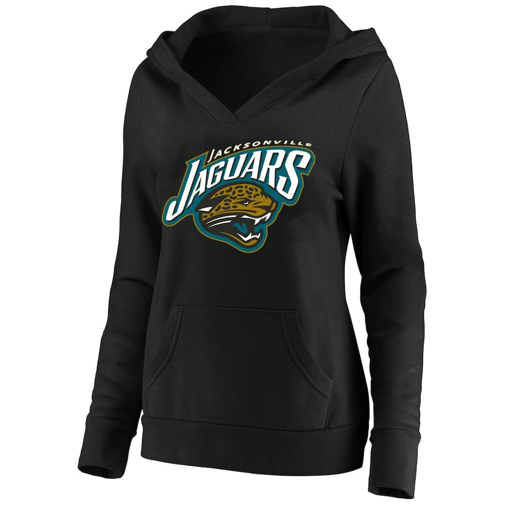 Jacksonville Jaguars Women's Classic Logo V-Neck Pullover Hoodie Black