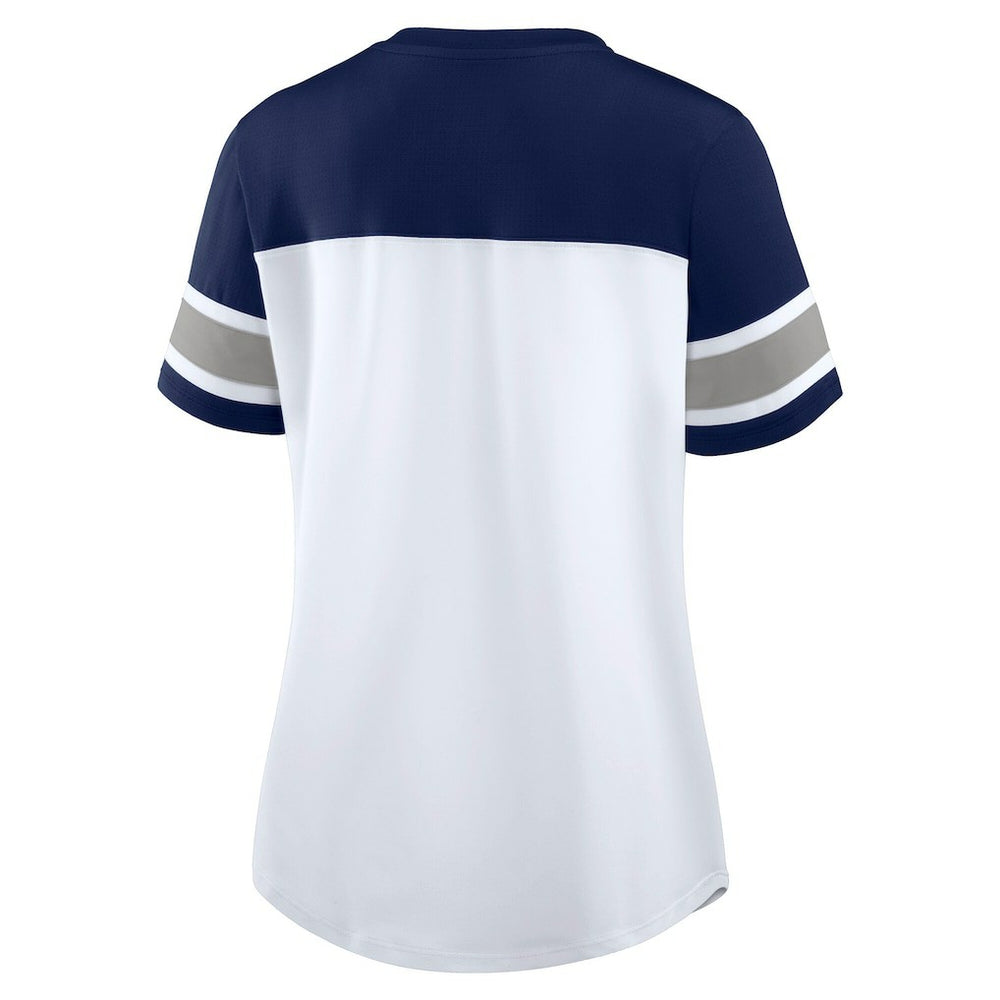 Dallas Cowboys Women's Athena Rhinestone Lace-Up V-Neck T-Shirt White/Navy