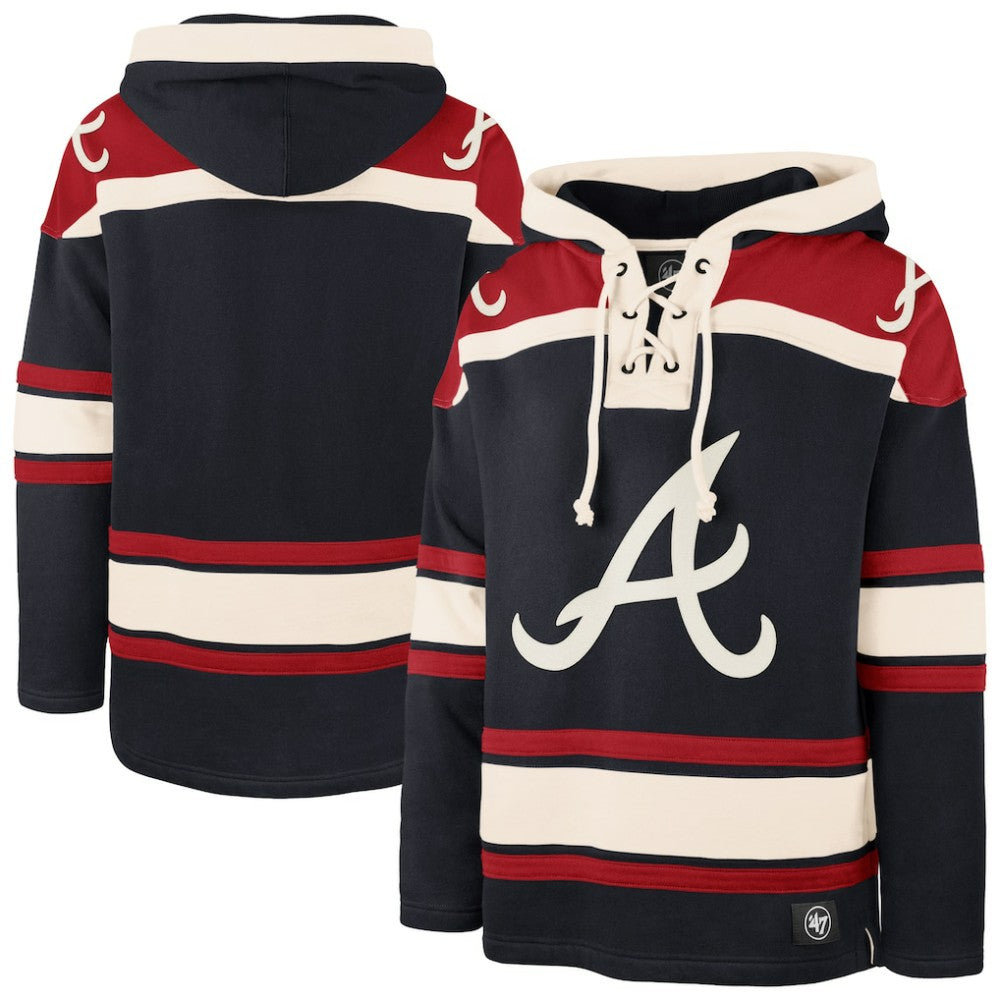 Atlanta Braves '47 Superior Lacer Pullover Hoodie - Navy Hoodies
