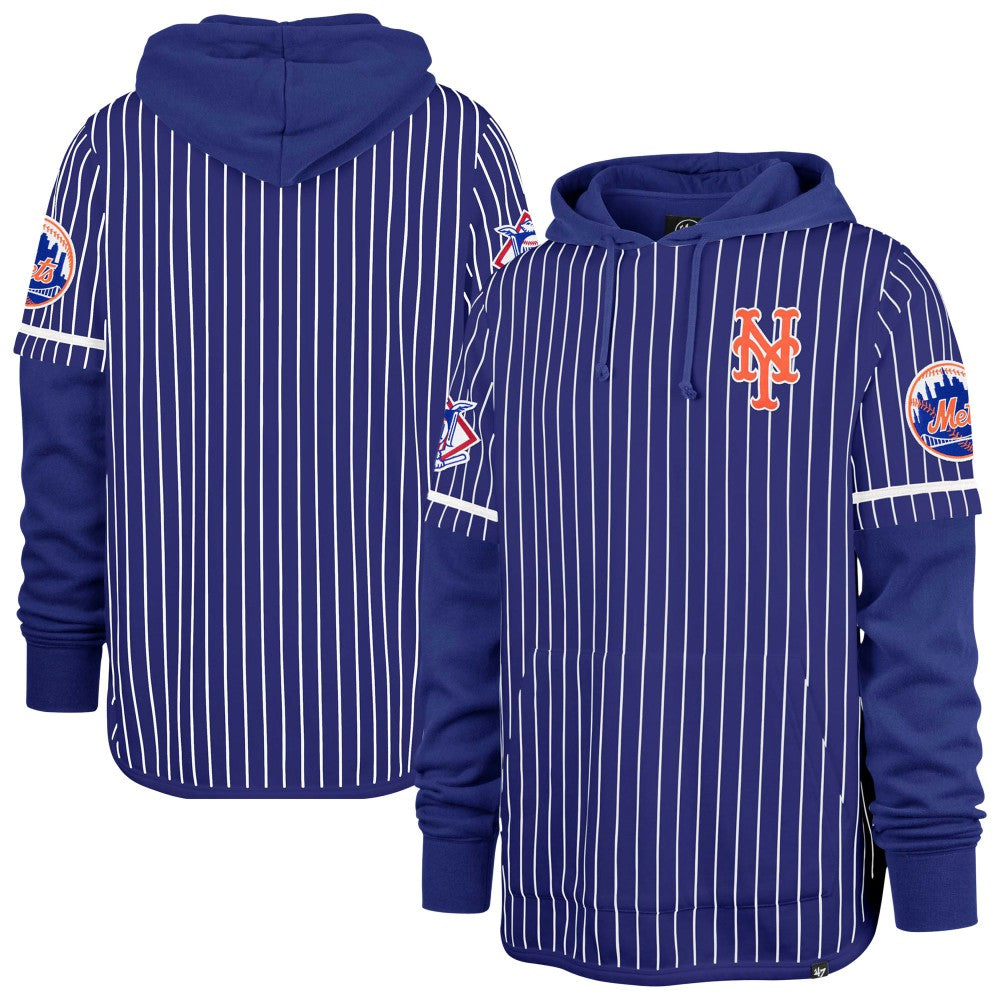 New York Mets '47 Pinstripe Double Header Pullover Hoodie - Royal Hoodies