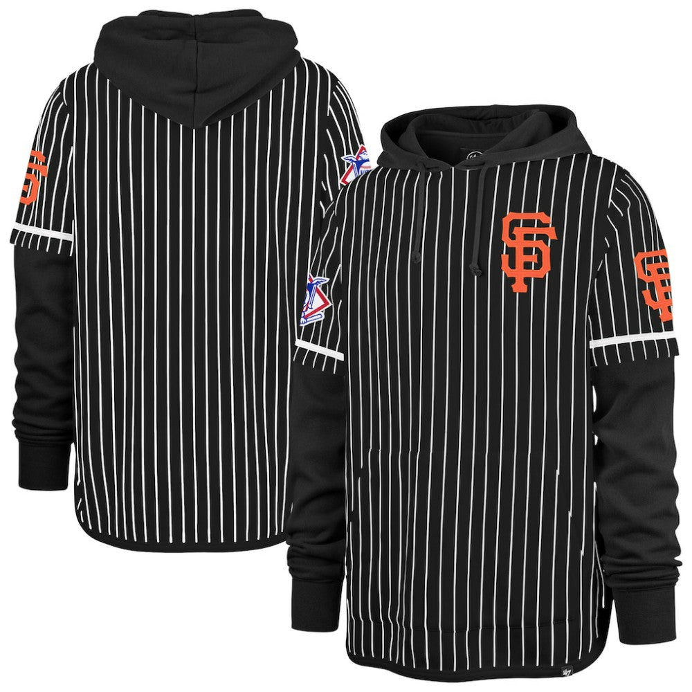 San Francisco Giants '47 Pinstripe Double Header Pullover Hoodie - Black Hoodies