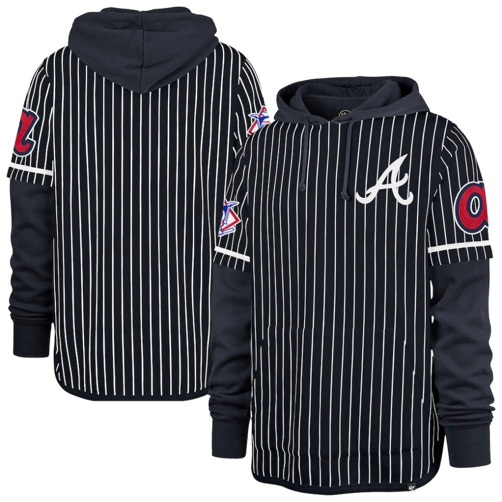 Atlanta Braves '47 Pinstripe Double Header Pullover Hoodie - Navy Hoodies