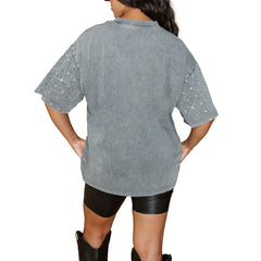 Atlanta Falcons Gameday Couture Women's Oversized Mini Rhinestone Classic T-Shirt Gray