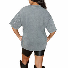 Denver Broncos Gameday Couture Women's Oversized Mini Rhinestone Classic T-Shirt Gray