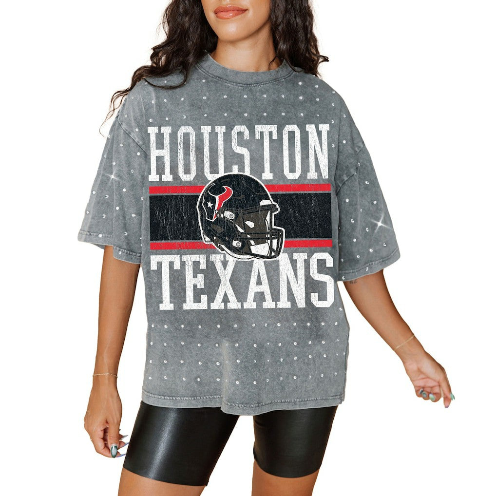 Houston Texans Gameday Couture Women's Oversized Mini Rhinestone Classic T-Shirt Gray