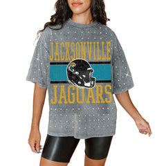 Jacksonville Jaguars Gameday Couture Women's Oversized Mini Rhinestone Classic T-Shirt Gray