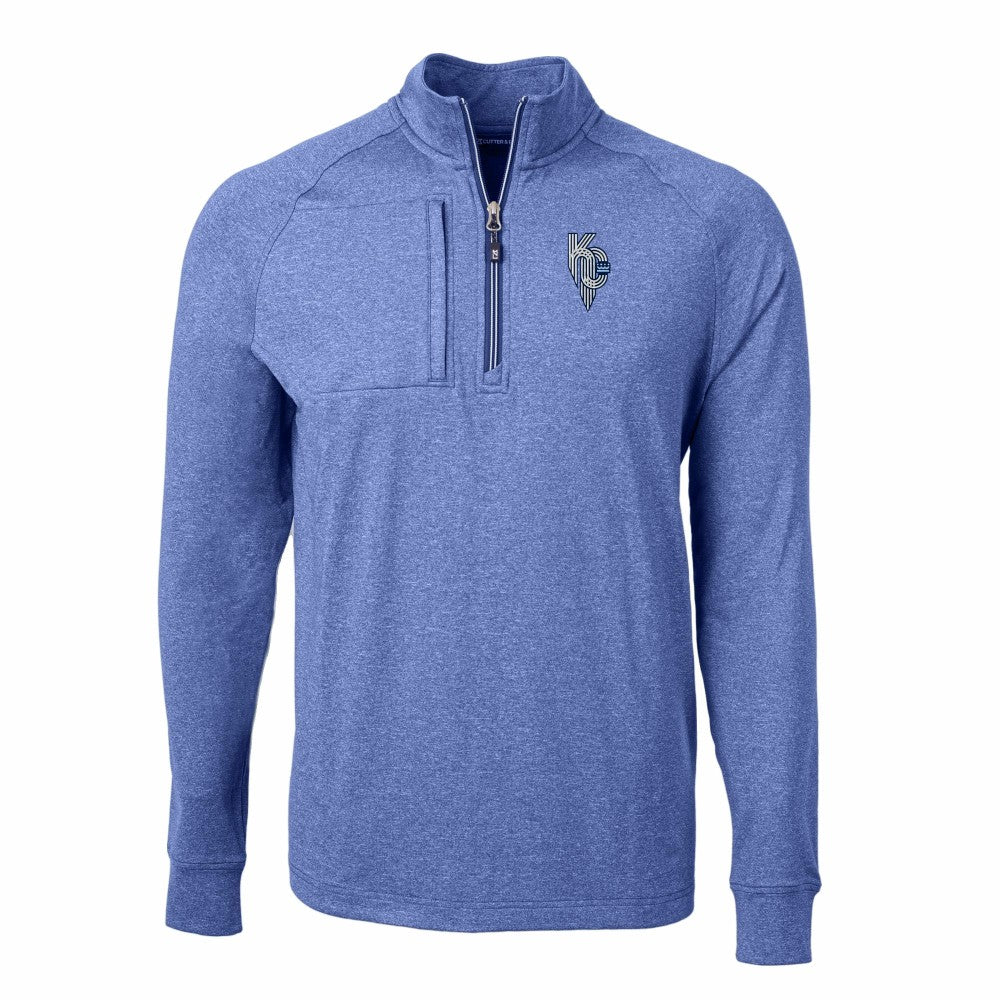 Kansas City Royals Cutter & Buck Adapt Eco Knit Heather Quarter-Zip Pullover Top - Heather Blue Pullover