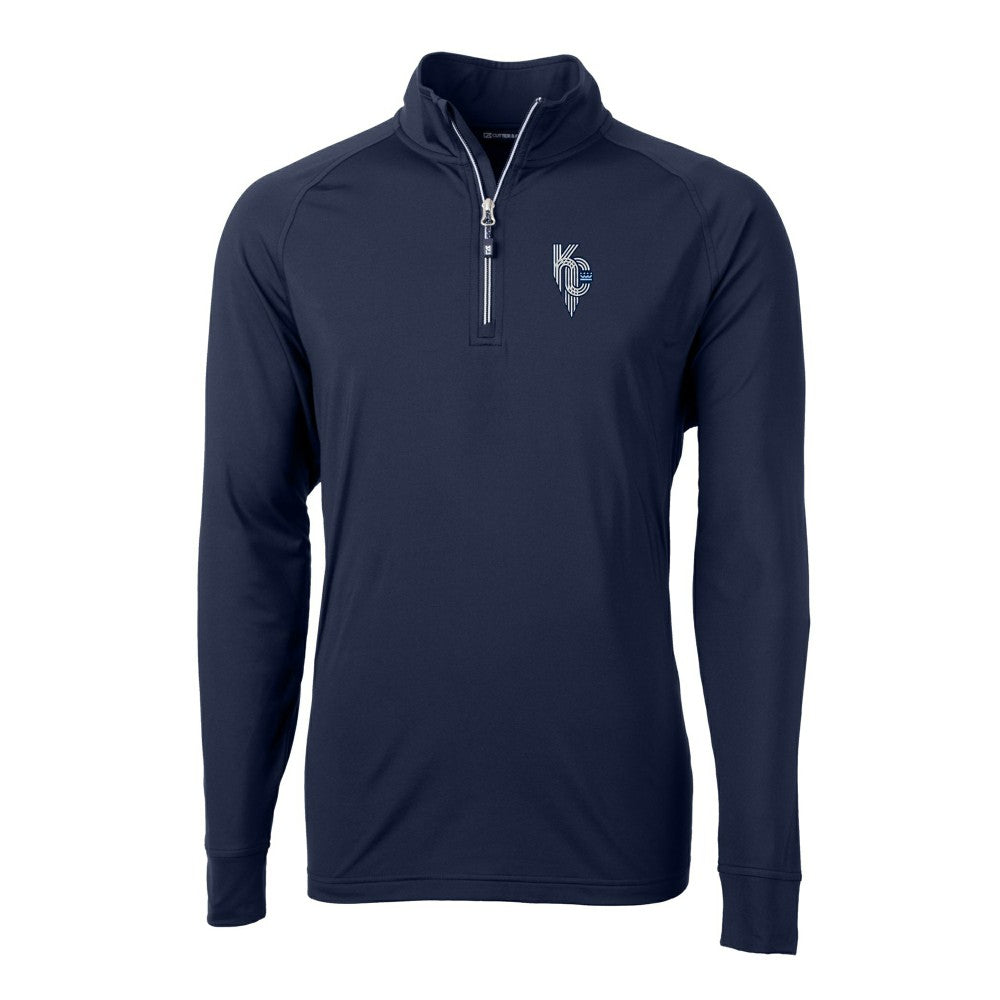 Kansas City Royals Cutter & Buck Adapt Eco Knit Stretch Recycled Quarter-Zip Pullover Top - Navy Pullover