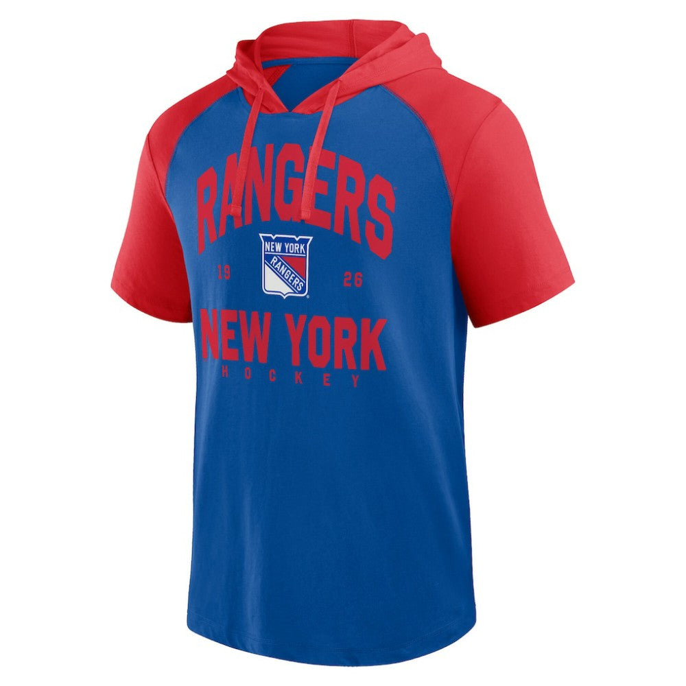 NHL New York Rangers Logo Athletic Prime Raglan Short Sleeve Pullover Hoodie - Blue