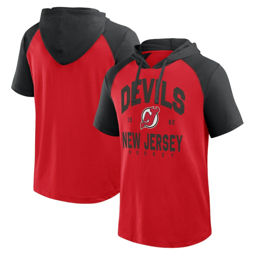 NHL New Jersey Devils Logo Athletic Prime Raglan Short Sleeve Pullover Hoodie - Red