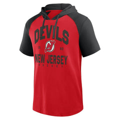 NHL New Jersey Devils Logo Athletic Prime Raglan Short Sleeve Pullover Hoodie - Red
