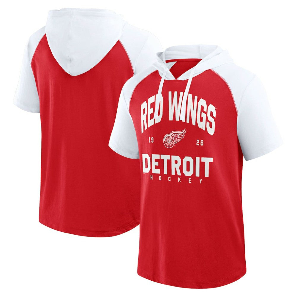 NHL Detroit Red Wings Logo Athletic Prime Raglan Short Sleeve Pullover Hoodie - Red