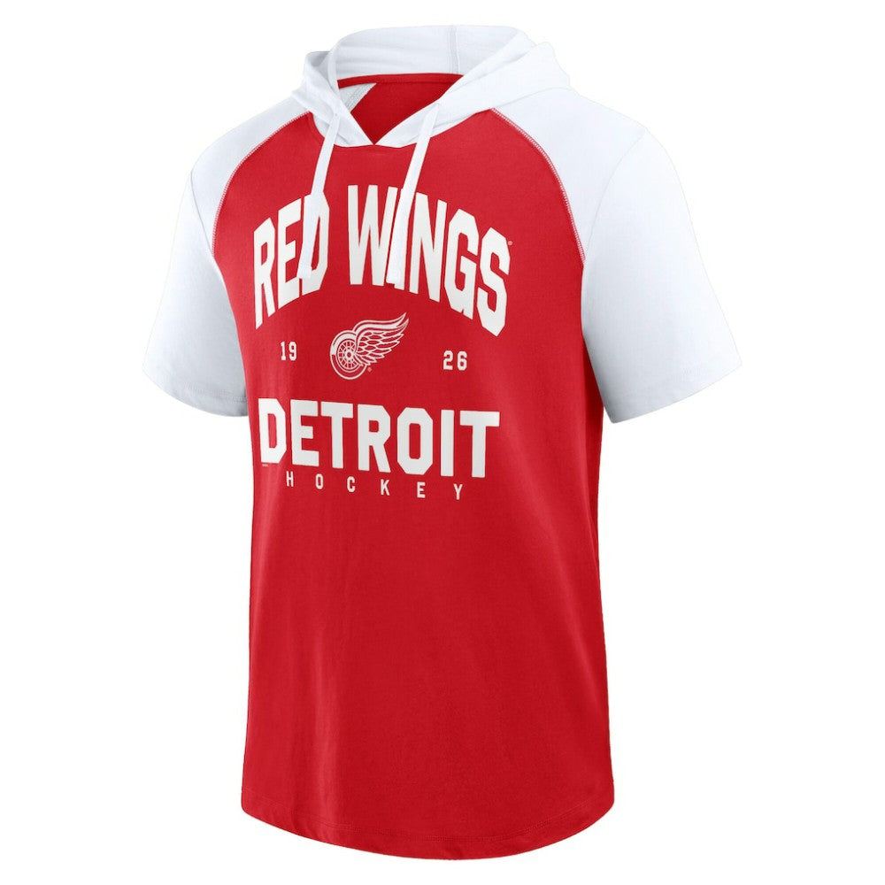 NHL Detroit Red Wings Logo Athletic Prime Raglan Short Sleeve Pullover Hoodie - Red