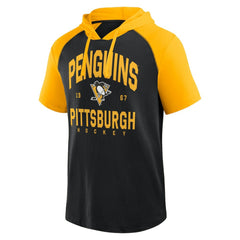 NHL Pittsburgh Penguins Logo Athletic Prime Raglan Short Sleeve Pullover Hoodie - Black