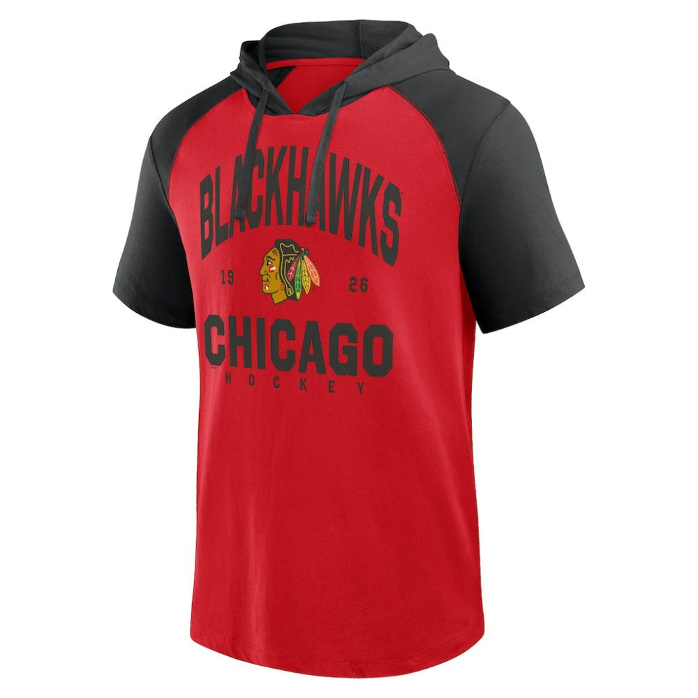 NHL Chicago Blackhawks Logo Athletic Prime Raglan Short Sleeve Pullover Hoodie - Red