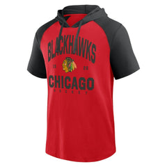 NHL Chicago Blackhawks Logo Athletic Prime Raglan Short Sleeve Pullover Hoodie - Red