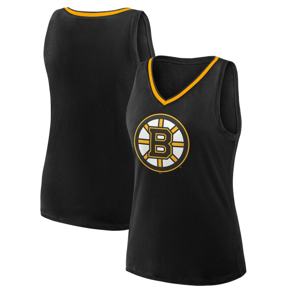 NHL Boston Bruins Logo Athletic Women's Stellar Win V-Neck Tank Top - Black