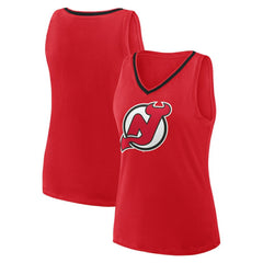 NHL New Jersey Devils Logo Athletic Women's Stellar Win V-Neck Tank Top - Red