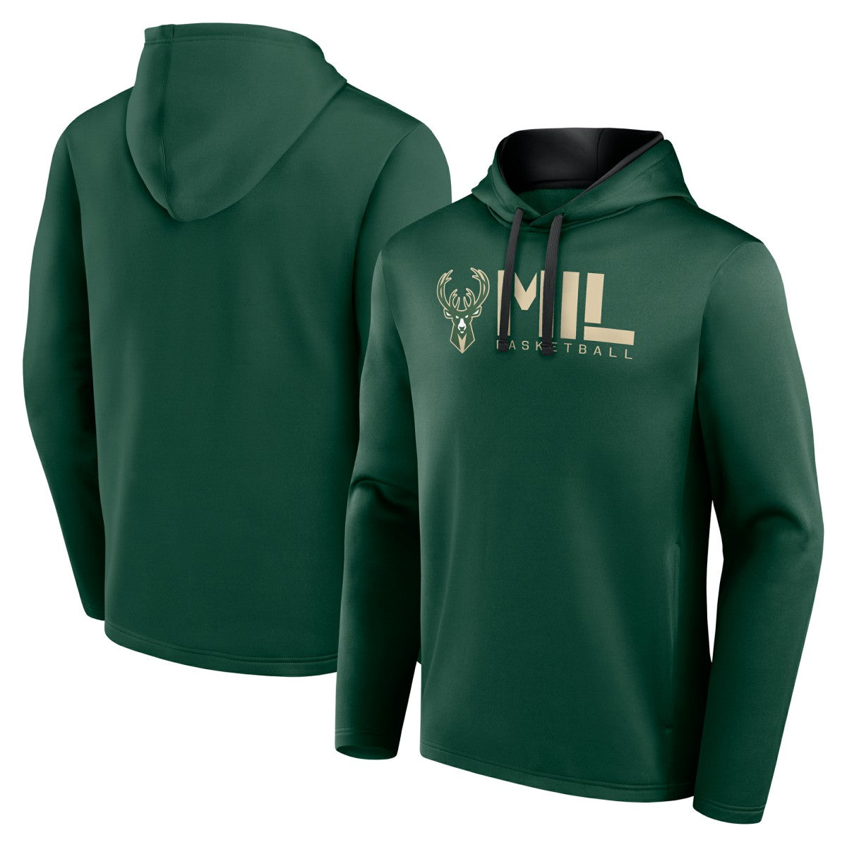 Milwaukee Bucks Logo Athletic Head Start Pullover Hoodie Hunter Green