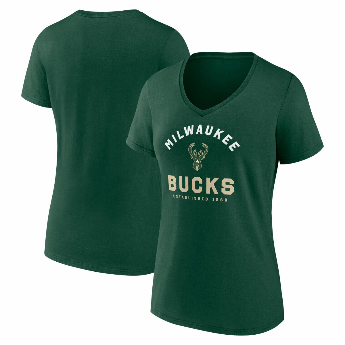 Milwaukee Bucks Logo Athletic Women's Unrivaled V-Neck T-Shirt Hunter Green