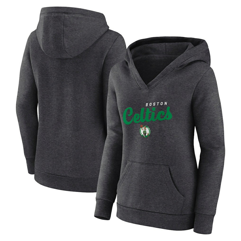 Boston Celtics Logo Athletic Women's Triumphant V-Neck Pullover Hoodie Heather Charcoal