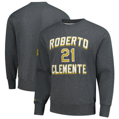 Roberto Clemente Pittsburgh Pirates Mitchell & Ness Legends Collection Vintage Logo Name & Number Fleece Pullover Sweatshirt - Heather Charcoal Pullover