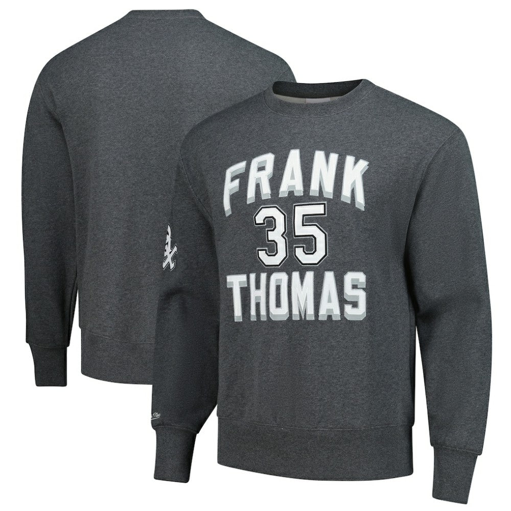Frank Thomas Chicago White Sox Mitchell & Ness Legends Collection Vintage Logo Name & Number Fleece Pullover Sweatshirt - Heather Charcoal Pullover