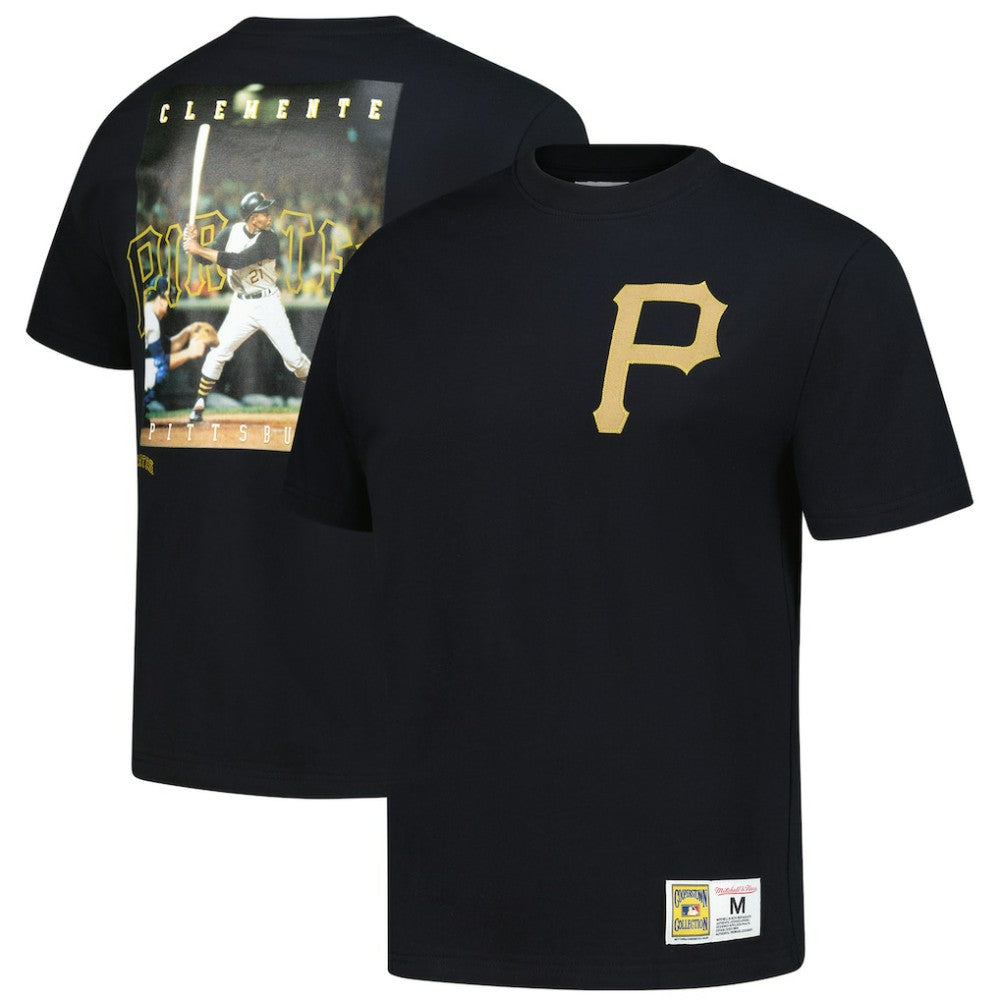 Roberto Clemente Pittsburgh Pirates Mitchell & Ness Legends Collection Vintage Logo T-Shirt - Black T-shirts