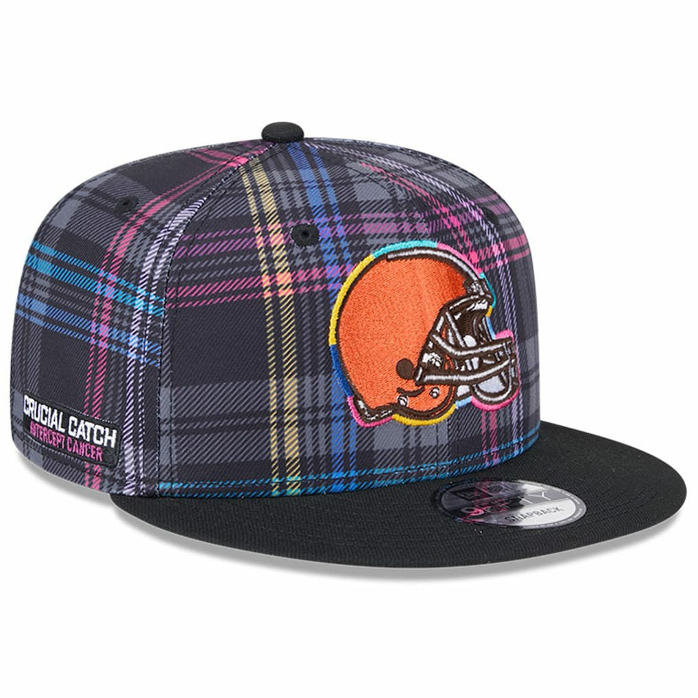 Cleveland Browns New Era 2024 NFL Crucial Catch Plaid 9FIFTY Snapback Hat Black